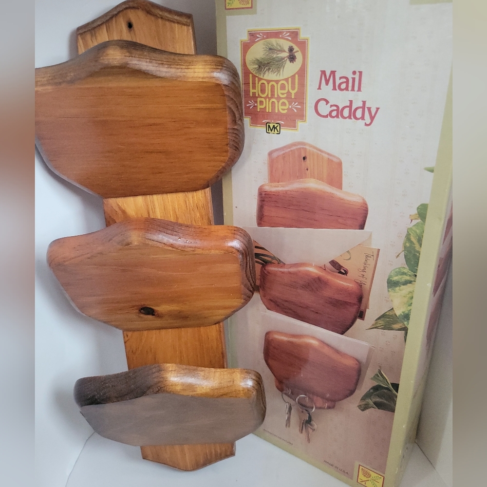 Vintage wall-mounted mail organizer Crafted from robust lustrous hardwood NEW